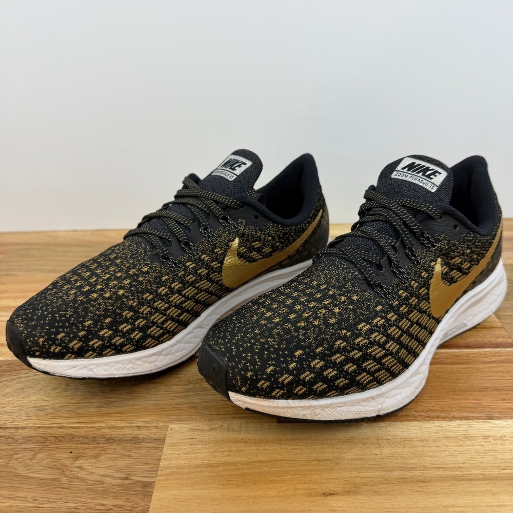 Nike Air Zoom Pegasus 35 Womens Running Shoes Black Gold 942855-011 Size 7